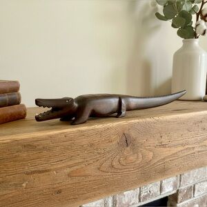 Rare Antique Hand Carved Wood African Black Forest Alligator Crocodile Figurine